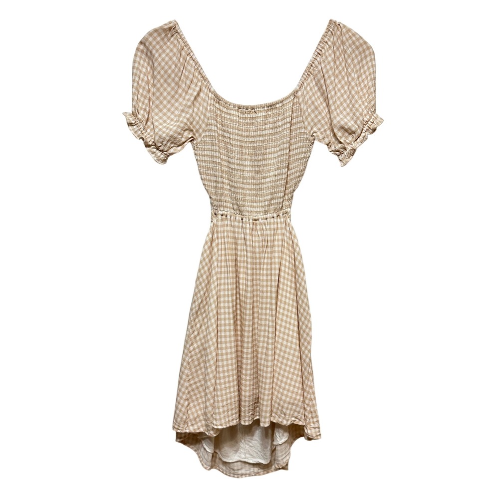 Rachel Parcell Gingham Smocked Mini Dress Womens Small Open‎ Back Puff Sleeve